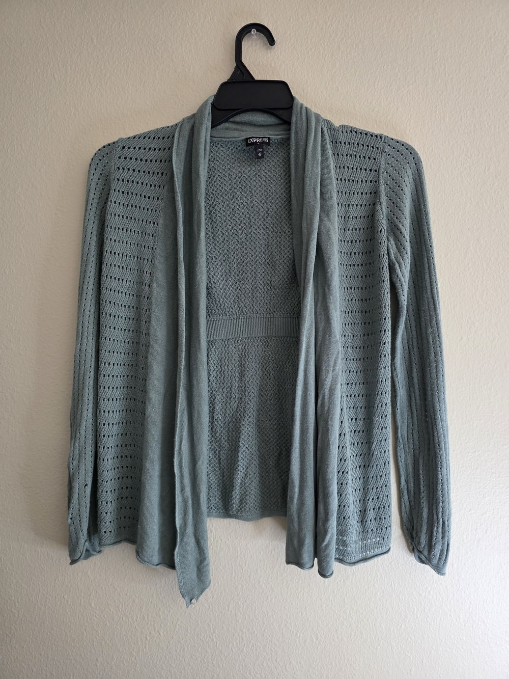 Express Lightweight Open-Front Pointelle Cardigan - Sage-see Photos